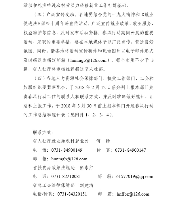 湖南省人力資源和社會保障廳 湖南省扶貧開發(fā)辦公室 湖南省總工會 湖南省婦女聯(lián)合會關(guān)于開展2018年春風(fēng)行動的通知（湘人社函〔2018〕39號）